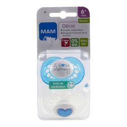 Mam 2 Sucettes anatomiques décor +6 mois I love Daddy+coeur bleu-I love Mommy+coeur bleu
