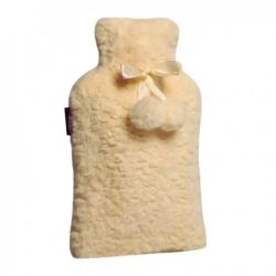 Bouillotte à eau avec housse pompons jaune - 2 L