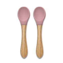 Lot de 2 cuillères en silicone et bambou - Rose - Lot de 2