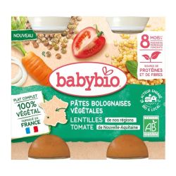 Babybio pâtes bolognaises végétales lentilles tomate 8 Mois+ Bio 2 x200g