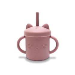 Tasse d'apprentissage avec paille en silicone Rose - 1 unité