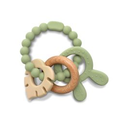 Silicone and Beech Teether RABIT Premium - green - 1 unité