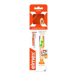 Brosse à dents souple débutant 0-3 ans + mini-dentifrice anti-caries