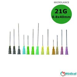 Aiguille hypodermique 21G 0,80 x 40 mm Verte Microlance 3 - 100 unités