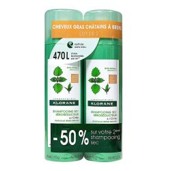 Klorane Shampoing sec ortie cheveux châtains/bruns 2x150ml