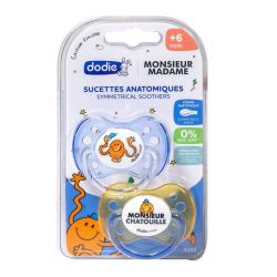 2 sucettes anatomiques Monsieur Madame Chatouille +6 mois