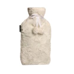 Bouillotte a eau avec housse pompons blancs Calindoo - 2 L