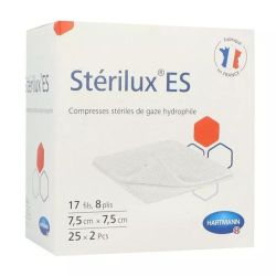 Sterilux ES Compresses de gaze stériles - 7,5 cm x 7,5 cm, 25 sachets de 2