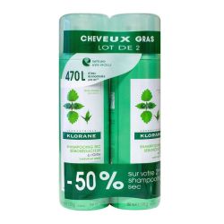Klorane Shampoing sec séborégulateur cheveux gras 2x150ml