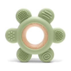 Anneau De Dentition Silicone Fleur + Hetre - Vert