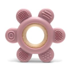Anneau De Dentition Silicone Fleur + Hetre - Rose - 1 unité