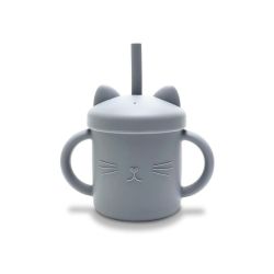 Tasse d'apprentissage avec paille en silicone - Gris