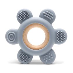 Anneau De Dentition Silicone Fleur + Hetre Gris - Gris - 1 unité