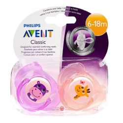 2 sucettes Classic 6-18 mois hippo & girafe
