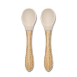 Lot de 2 cuillères en silicone et bambou - Beige
