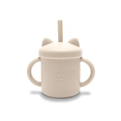 Tasse d'apprentissage avec paille en silicone - Beige