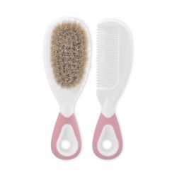 Peigne et brosse à cheveux naturels Baby Care - pink - 1 unité