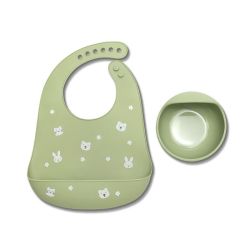 Set 2 Pcs Bavoir + B.assiette Rebord - Vert