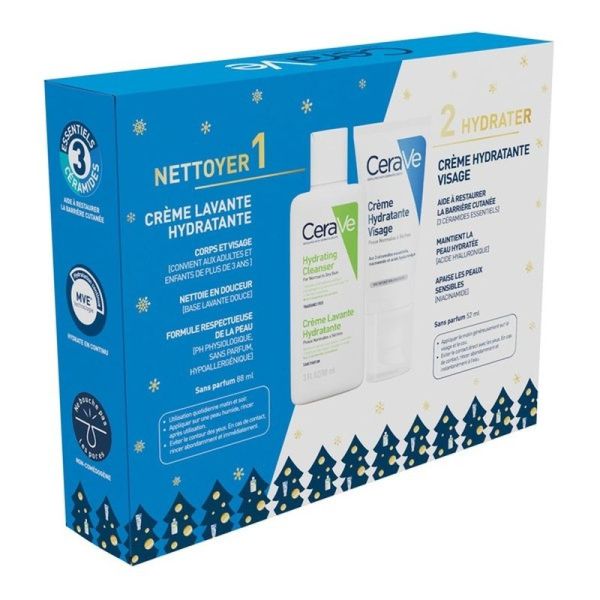Coffret Noël Hydratation Visage & Corps - Crème Hydratante 52 ml + Crème Lavante 88 ml + Chaussettes