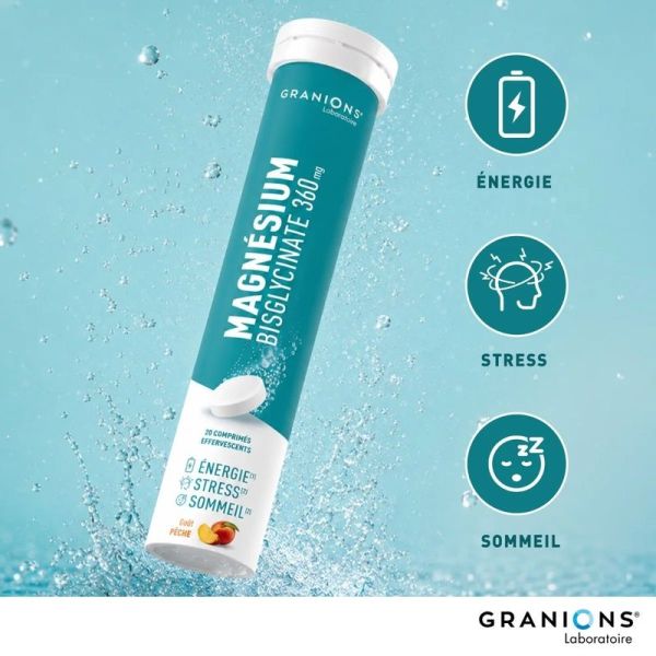 Magnésium Bisglycinate Effervescent - Goût pêche - 20 comprimés