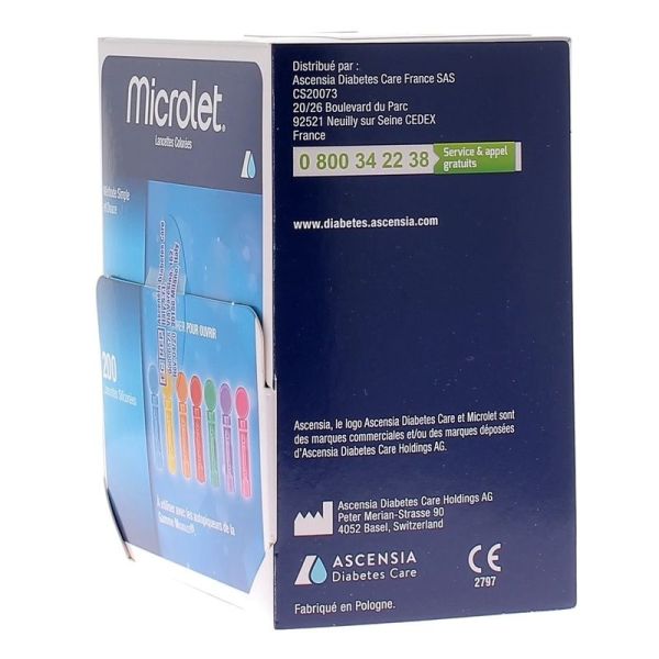 Microlet Lancettes colorées pour autopiqueur - 200 lancettes