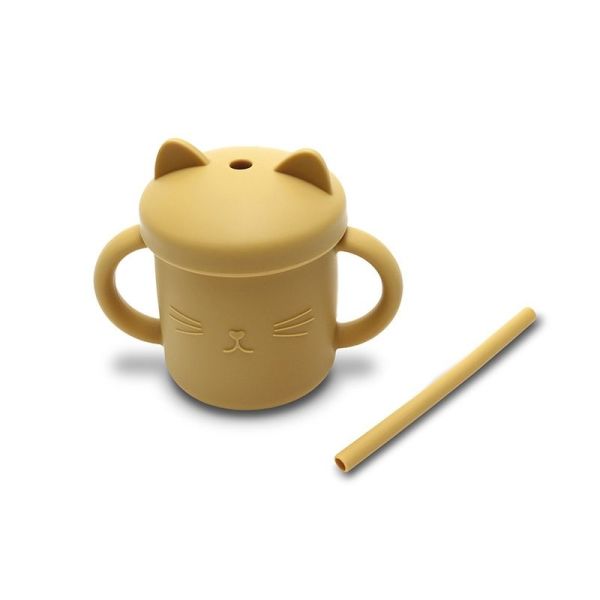 Tasse en silicone avec poignées et paille - yellow - 1 unité