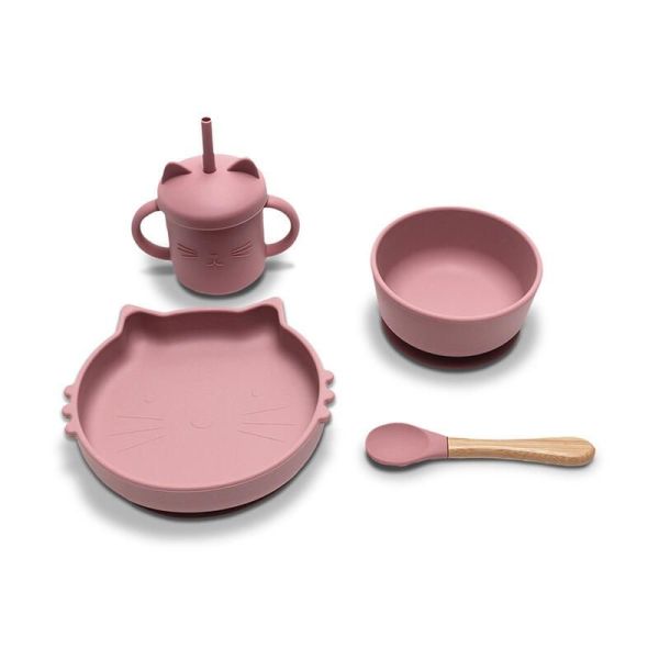 Set repas en silicone - Rose - 4 pièces