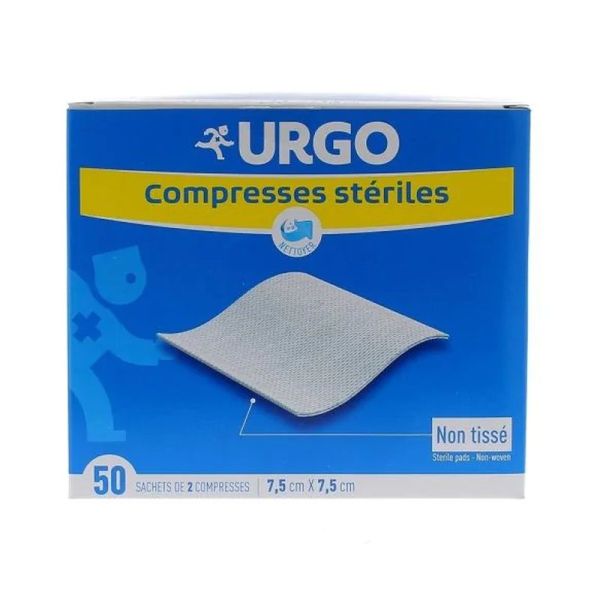 Compresses stériles non tissées - 7,5 x 7,5 cm - 50 sachets de 2 compresses