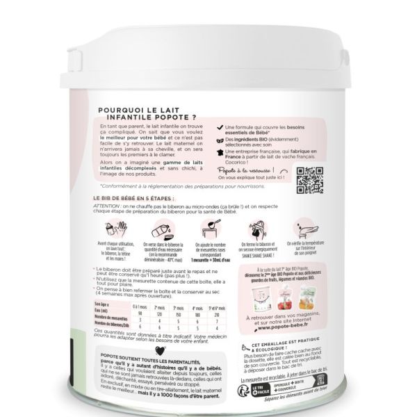 Lait infantile 1er âge BIO - POPOTE - 800g*