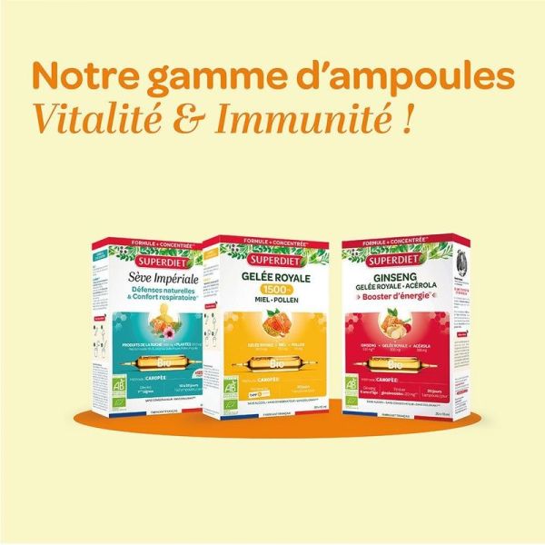 Gelée Royale 1500 Miel Pollen Bio - 20 ampoules