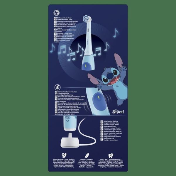 iO Kids Disney Stitch Brosse à Dents Électrique, 1 Brossette, 3 Modes Avec Mode Douceur Pour Enfants
