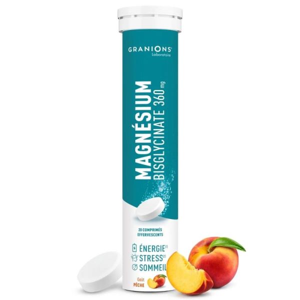 Magnésium Bisglycinate Effervescent - Goût pêche - 20 comprimés