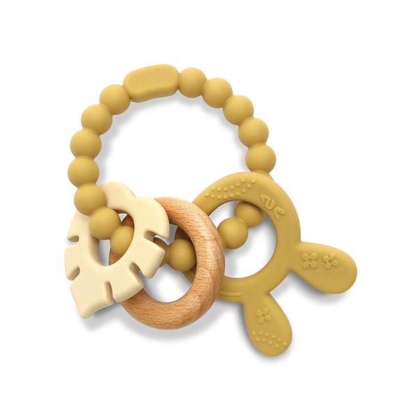 Anneau De Dentition Silicone + Hetre+ Lapin Jaune - Jaune - 1 unité