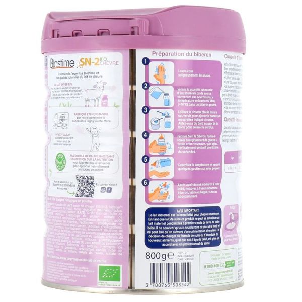 SN-2 Bio Chèvre au lait entier de chèvre 2ème âge 6 à 12 mois Poudre - 800 g