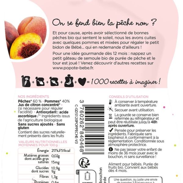 Popote Gourde Peche Bio 120G