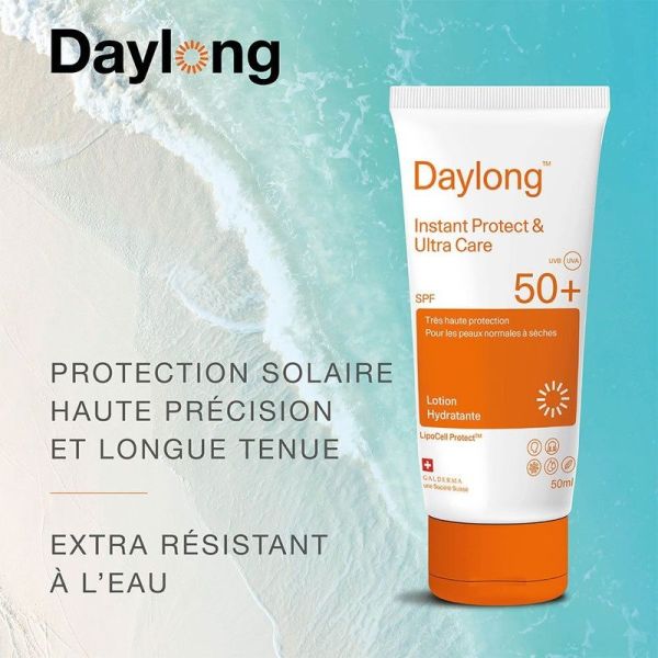 INSTANT PROTECT & ULTRA CARE - Fluide Solaire SPF50+ - Visage - Peaux Normales à Sèches - 50 ml