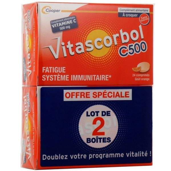 Vitascorbol C500 Vitamine C 500 mg Comprimés à Croquer - 2 x 24 comprimés