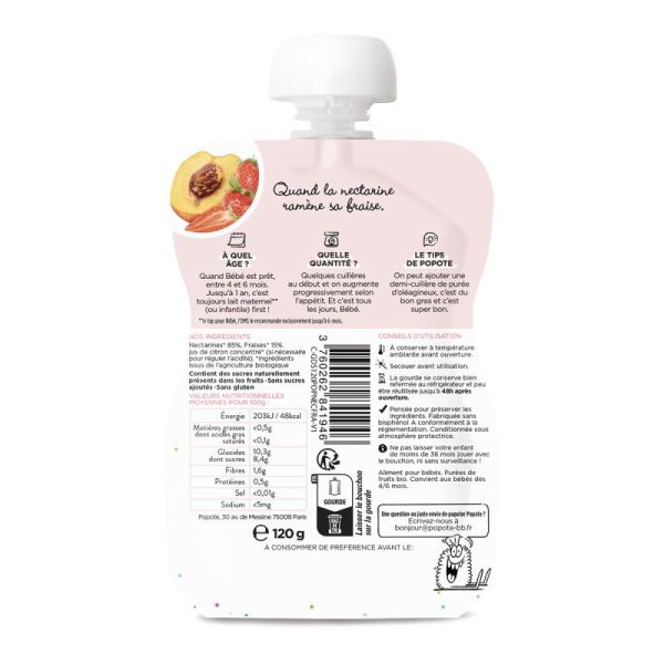 Popote Gourde Nectarine Fraises 120G