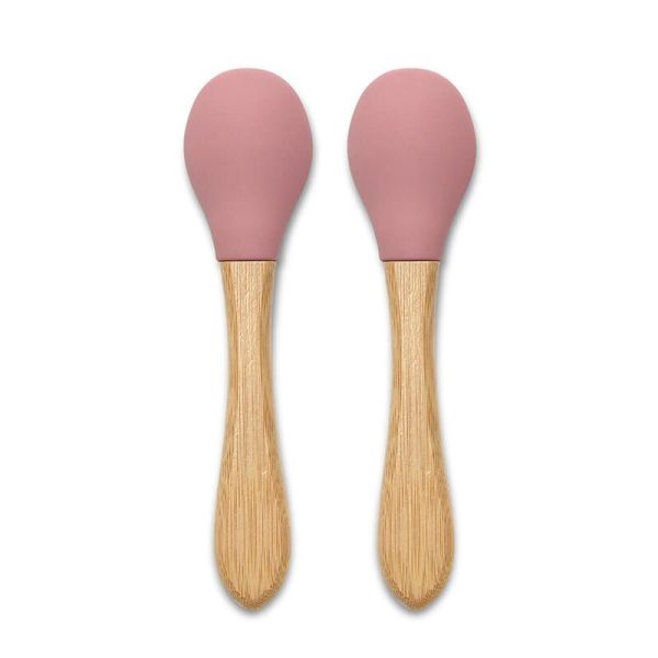 Lot de 2 cuillères en silicone et bambou - Rose - Lot de 2