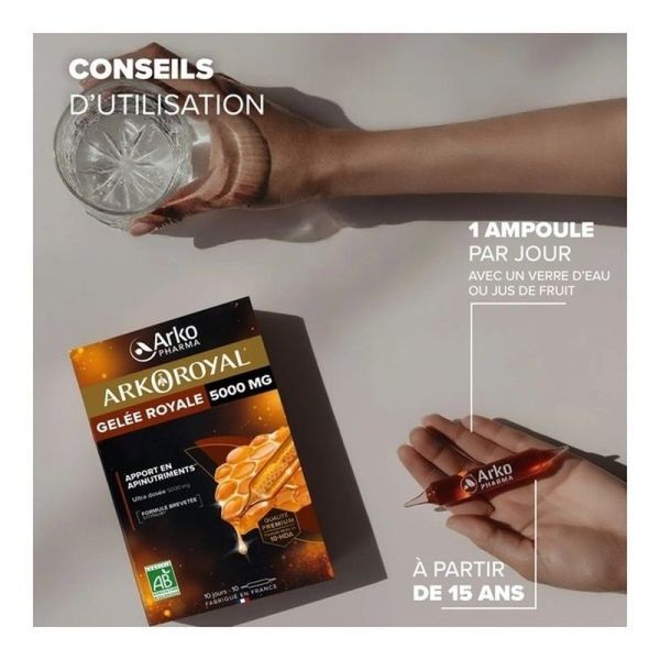 Arkoroyal Gelée royale 5000 mg Bio - 10 ampoules