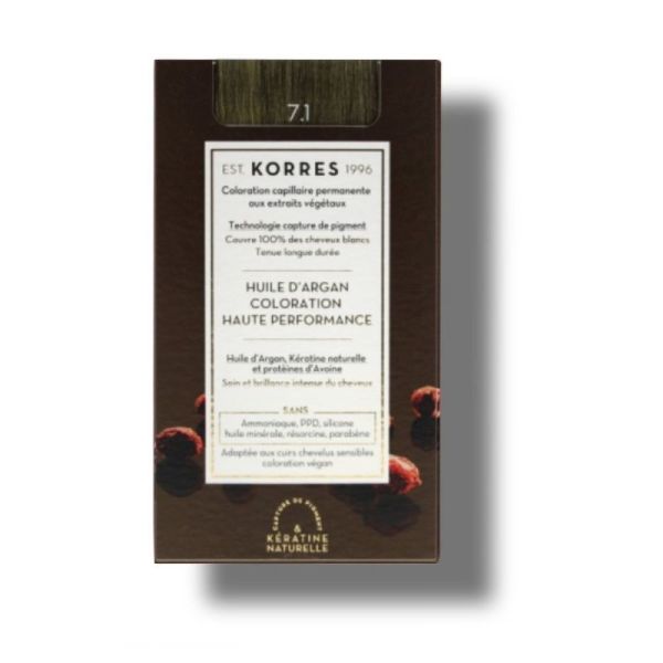 Korres coloration permanente huile d'Argan 7.1 Blond Cendré