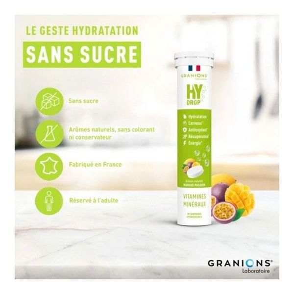 HYDROP Hydratation Électrolytes Mangue Passion - 20 comprimés effervescents