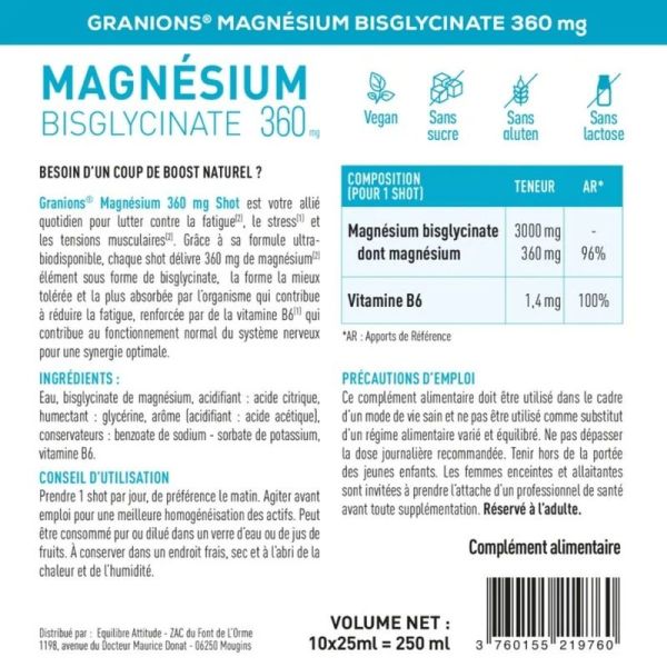 Magnésium Shot Bisglycinate 360 mg