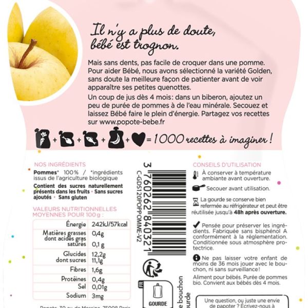 Gourde Pomme Lisse BIO - POPOTE - 120g*