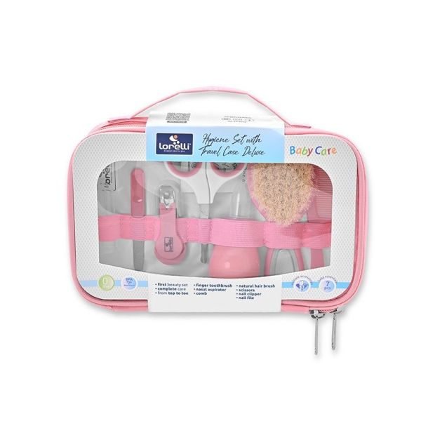 Hygiene set with travel case DELUXE Baby Care - pink - 21/15/5 cm