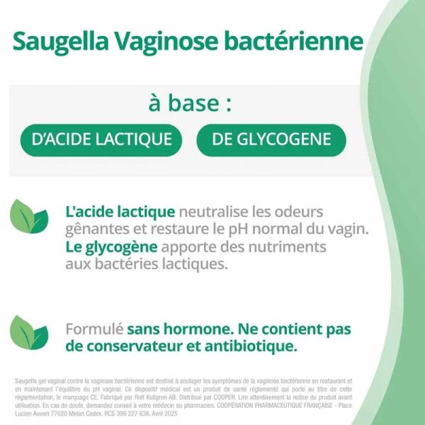 Vaginose bactérienne Gel vaginal unidoses - 7 tubes de 5 mL