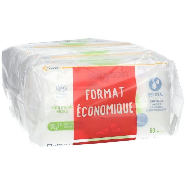 Lingettes à l'eau - Sans parfum - 4 sachets de 60 lingettes