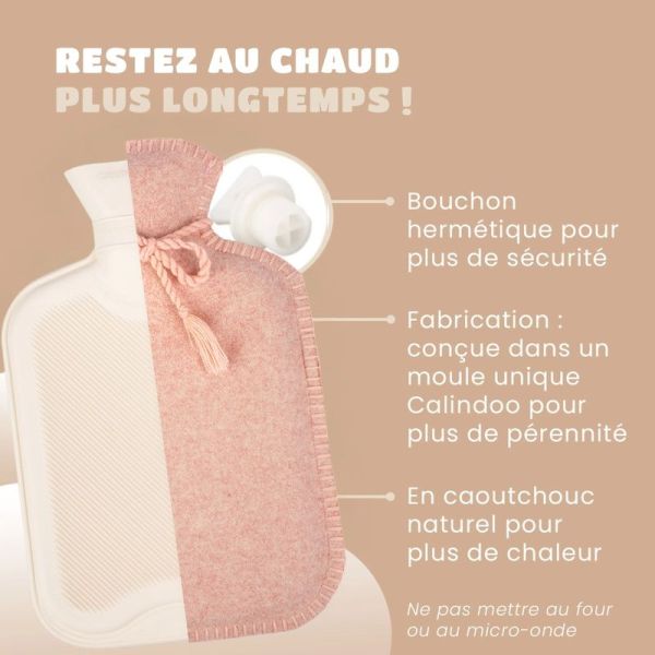 CALINDOO - Bouillotte à eau avec housse à pompons roses 2 L