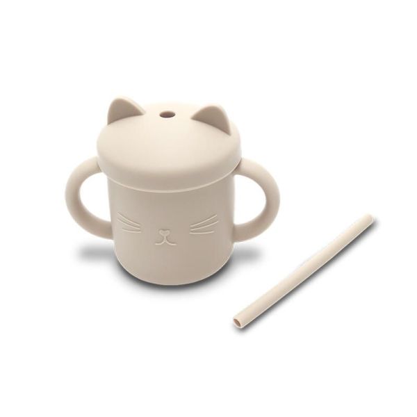 Tasse d'apprentissage avec paille en silicone - Beige