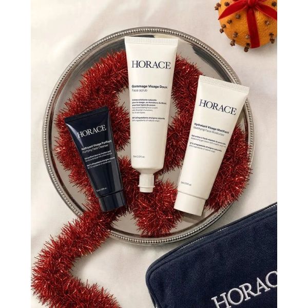 Coffret Noël Trousse visage - Gommage doux 75 ml + Hydratant matifiant 75 ml + Nettoyant purifiant 50 ml